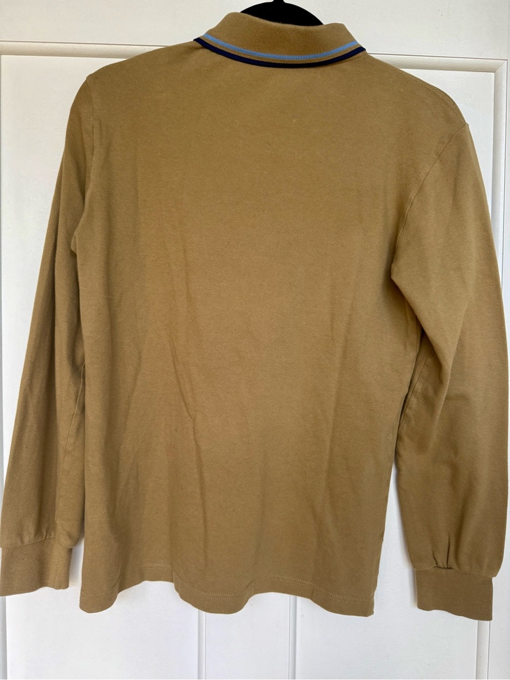 Fred Perry Men’s Long-Sleeve Polo in Camel with Navy Trim M - Picture 5 of 8